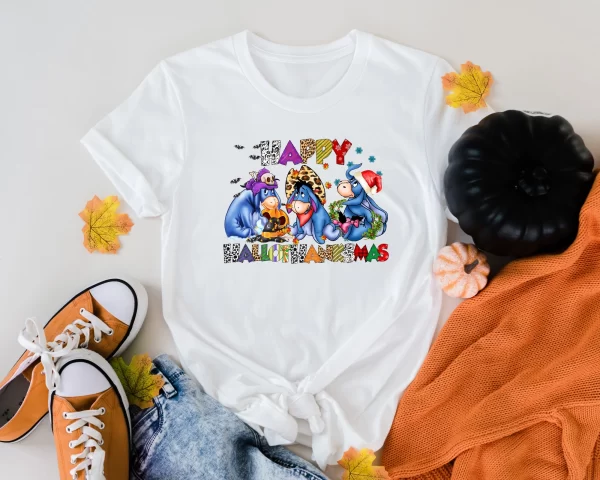 Funny Disney Shirt, Disneyland Shirt, Magic Kingdom Shirt, Happy Hallothanksmas Eeyore Eeyore Winnie The Pooh T-Shirt, White