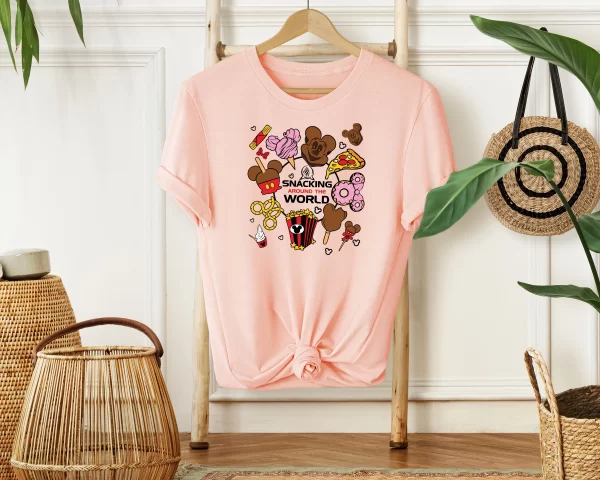 Funny Disney Shirt, Disney Character Shirts, Disneyland Shirt, Magic Kingdom Shirt, Disney Epcot Shirt, Snacking Around The World T-Shirt, Coral Silk