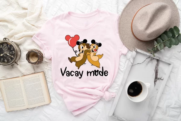 Funny Disney Shirt, Disney Character Shirts, Disneyland Shirt, Magic Kingdom Shirt, Disney Balloon Shirt, Chip and Dale Vacay Mode T-Shirt, Light Pink