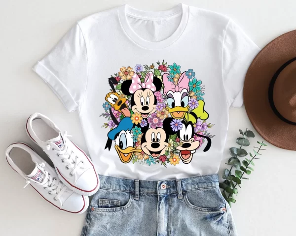 Funny Disney Shirt, Disney Character Shirts, Disneyland Shirt, Magic Kingdom Shirt, Disney Floral Mouse and Friends T-Shirt, White Jezsport.com