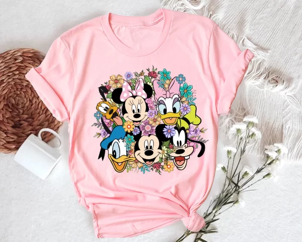 Funny Disney Shirt, Disney Character Shirts, Disneyland Shirt, Magic Kingdom Shirt, Disney Floral Mouse and Friends T-Shirt, Pink