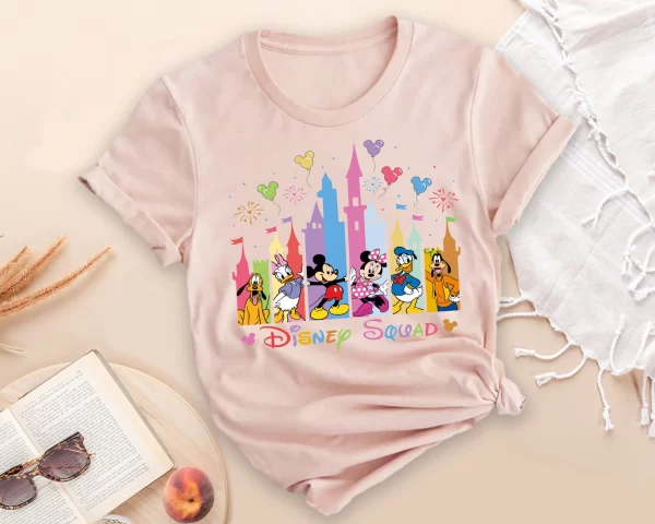 Funny Disney Shirt, Disney Character Shirts, Magic Kingdom Shirt, Disneyland Shirt, Mickey And Friends Disney Squad T-Shirt, Coral Silk