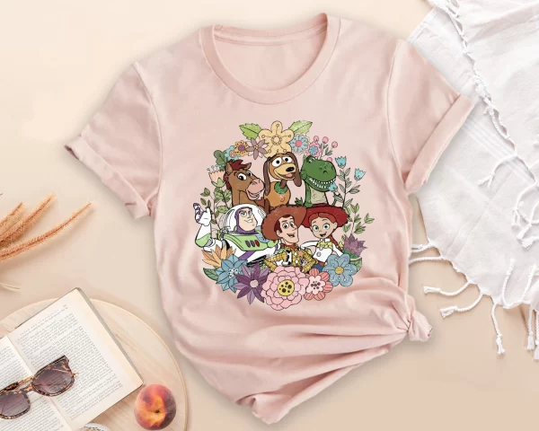 Funny Disney Shirt, Disney Character Shirts, Disneyland Shirt, Magic Kingdom Shirt, Vintage Disney Floral Toy Story Family T-Shirt, Coral Silk