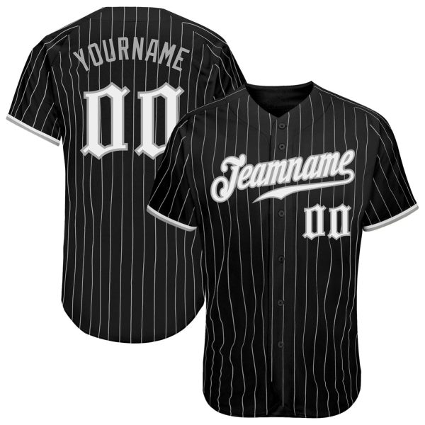 Custom Black Jersey, Personalized Black Baseball Jersey, Custom Baseball Jersey, Custom Black Gray Pinstripe White-Gray Authentic Baseball Jersey Jezsport.com