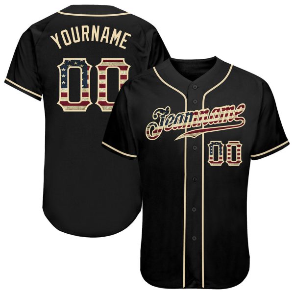 Custom Black Jersey, Personalized Black Baseball Jersey, Custom Jersey, Custom Black Vintage USA Flag-Cream Authentic Baseball Jersey Jezsport.com