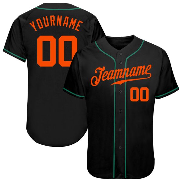 Custom Black Jersey, Personalized Black Baseball Jersey, Custom Baseball Jersey, Custom Black Orange-Kelly Green Authentic Baseball Jersey Jezsport.com