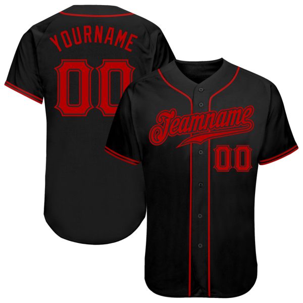 Custom Black Jersey, Personalized Black Baseball Jersey, Custom Baseball Jersey, Custom Black Red Authentic Baseball Jersey Jezsport.com