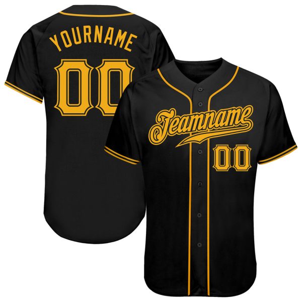 Custom Black Jersey, Personalized Black Baseball Jersey, Custom Baseball Jersey, Custom Black Gold Authentic Baseball Jersey Jezsport.com