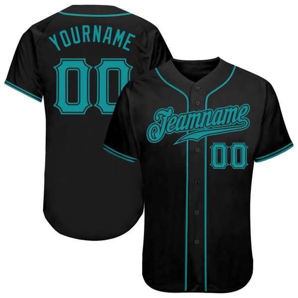 Custom Black Jersey, Personalized Black Baseball Jersey, Custom Baseball Jersey, Custom Black Teal Authentic Baseball Jersey Jezsport.com