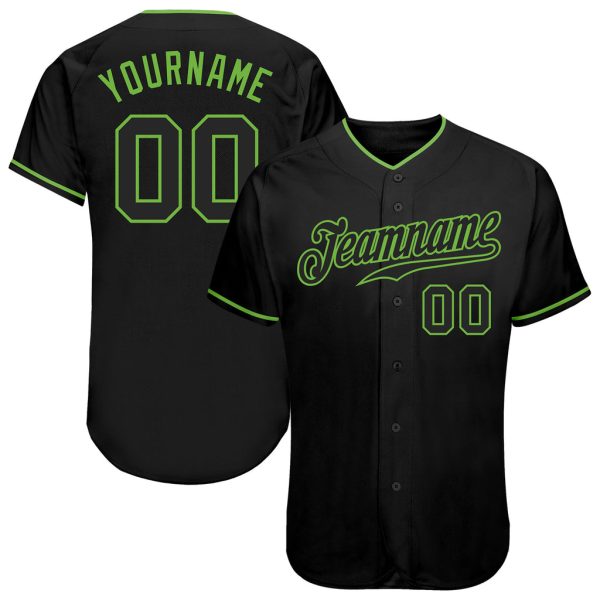 Custom Black Jersey, Personalized Black Baseball Jersey, Custom Baseball Jersey, Custom Black Black-Neon Green Authentic Baseball Jersey Jezsport.com