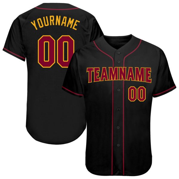 Custom Black Jersey, Personalized Black Baseball Jersey, Custom Baseball Jersey, Custom Black Crimson-Gold Authentic Baseball Jersey Jezsport.com