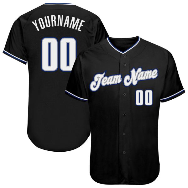 Custom Black Jersey, Personalized Black Baseball Jersey, Custom Baseball Jersey, Custom Black White-Royal Authentic Baseball Jersey Jezsport.com