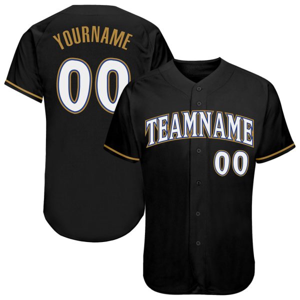 Custom Black Jersey, Personalized Black Baseball Jersey, Custom Baseball Jersey, Custom Black White Old Gold-Royal Authentic Baseball Jersey Jezsport.com