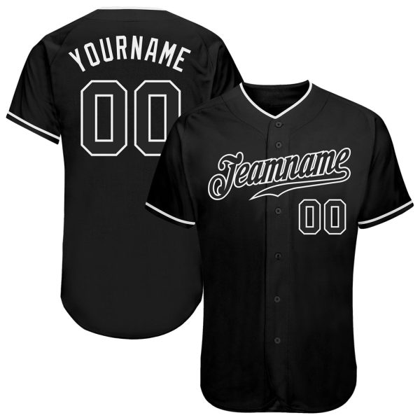 Custom Black Jersey, Personalized Black Baseball Jersey, Custom Baseball Jersey, Custom Black Black-White Authentic Baseball Jersey Jezsport.com