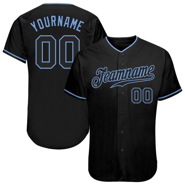 Custom Black Jersey, Personalized Black Baseball Jersey, Custom Baseball Jersey, Custom Black Black-Light Blue Authentic Baseball Jersey Jezsport.com