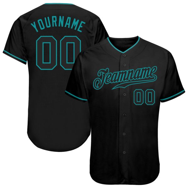 Custom Black Jersey, Personalized Black Baseball Jersey, Custom Baseball Jersey, Custom Black Black-Teal Authentic Baseball Jersey Jezsport.com