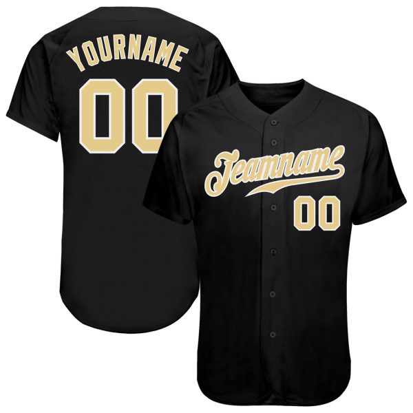 Custom Black Jersey, Personalized Black Baseball Jersey, Custom Baseball Jersey, Custom Black Vegas Gold-White Authentic Baseball Jersey Jezsport.com