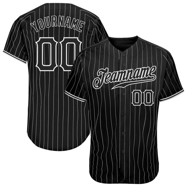 Custom Black Jersey, Personalized Black Baseball Jersey, Custom Baseball Jersey, Custom Black White Pinstripe Black-White Authentic Baseball Jersey Jezsport.com