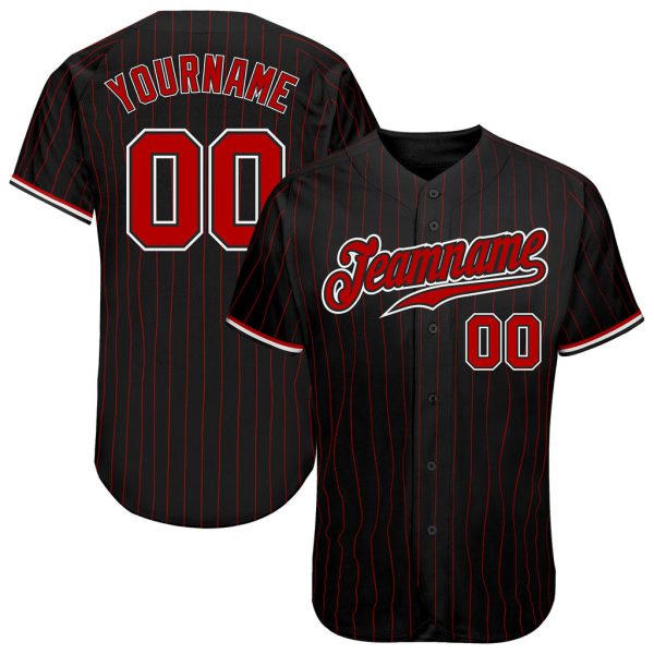 Custom Black Jersey, Personalized Black Baseball Jersey, Custom Baseball Jersey, Custom Black Red Pinstripe Red-White Authentic Baseball Jersey Jezsport.com