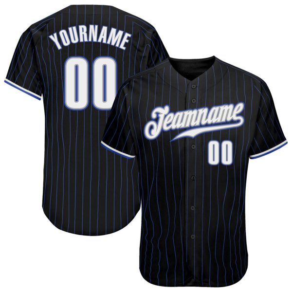 Custom Black Jersey, Personalized Black Baseball Jersey, Custom Baseball Jersey, Custom Black Royal Pinstripe White-Gray Authentic Baseball Jersey Jezsport.com