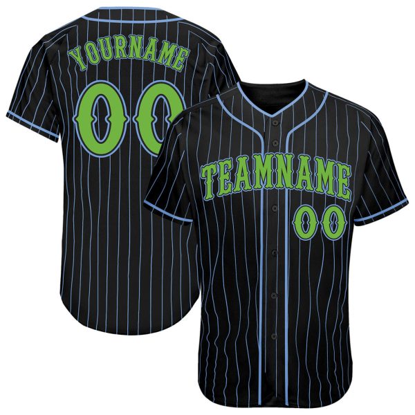 Custom Black Jersey, Personalized Black Baseball Jersey, Custom Baseball Jersey Black Light Blue Pinstripe Neon Green Authentic Baseball Jersey Jezsport.com