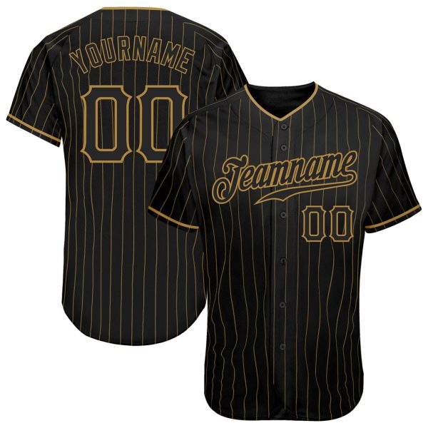 Custom Black Jersey, Personalized Black Baseball Jersey, Custom Baseball Jersey, Custom Black Old Gold Pinstripe Black Authentic Baseball Jersey Jezsport.com