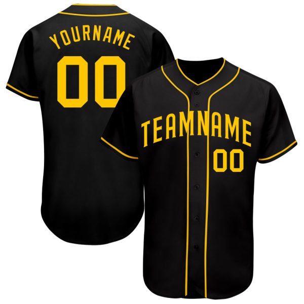 Custom Black Jersey, Personalized Black Baseball Jersey, Custom Baseball Jersey, Custom Black Gold Authentic Baseball Jersey Jezsport.com