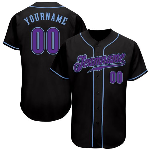 Custom Black Jersey, Personalized Black Baseball Jersey, Custom Baseball Jersey, Custom Black Purple-Light Blue Authentic Baseball Jersey Jezsport.com