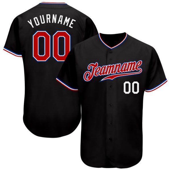 Custom Black Jersey, Personalized Black Baseball Jersey, Custom Baseball Jersey, Custom Black Red-Royal Authentic Baseball Jersey Jezsport.com