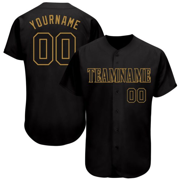 Custom Black Jersey, Personalized Black Baseball Jersey, Custom Baseball Jersey, Custom Black Black-Old Gold Authentic Baseball Jersey Jezsport.com