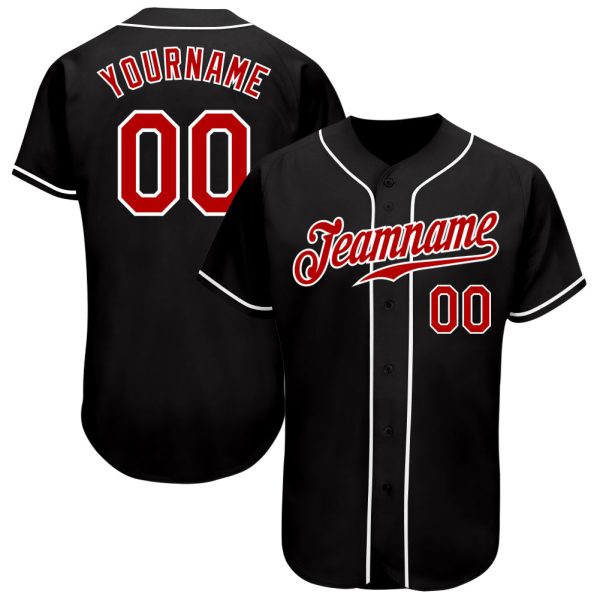 Custom Black Jersey, Personalized Black Baseball Jersey, Custom Baseball Jersey, Custom Black Red-White Authentic Baseball Jersey Jezsport.com