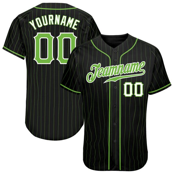 Custom Black Jersey, Personalized Black Baseball Jersey, Custom Black Neon Green Pinstripe Neon Green-White Authentic Baseball Jersey Jezsport.com