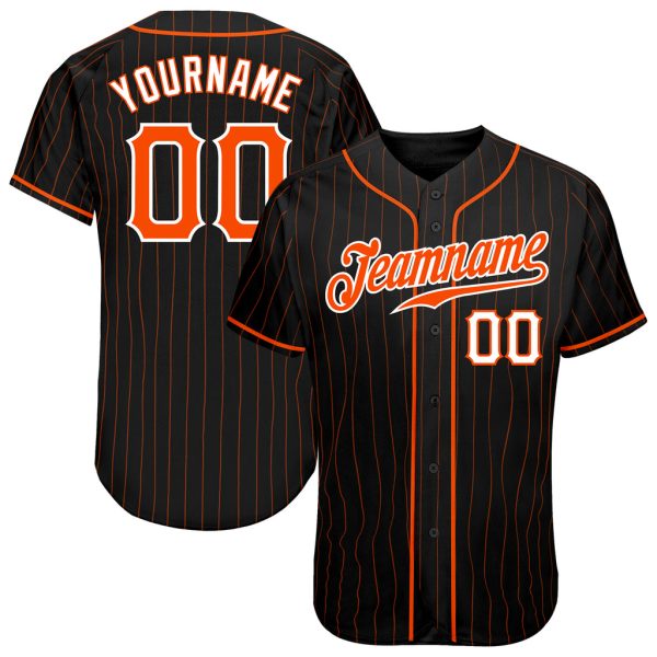 Custom Black Jersey, Personalized Black Baseball Jersey, Custom Baseball Jersey, Custom Black Orange Pinstripe Orange-White Authentic Baseball Jersey Jezsport.com