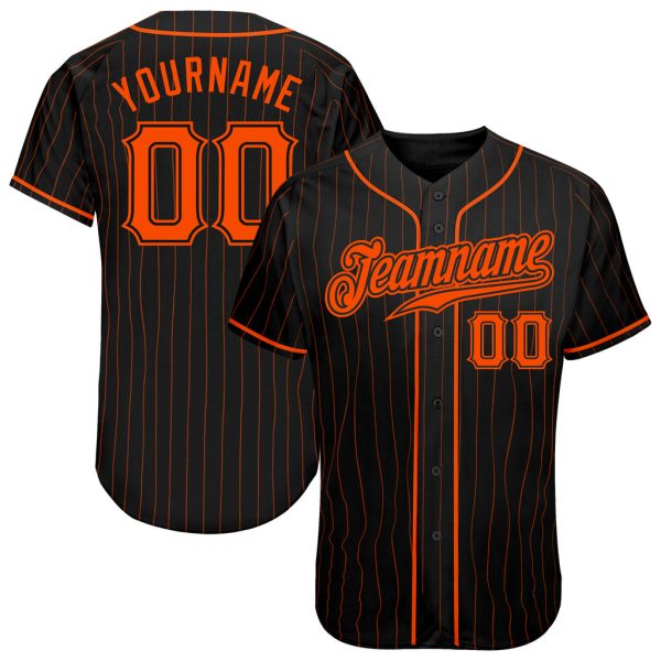 Custom Black Jersey, Personalized Black Baseball Jersey, Custom Baseball Jersey, Custom Black Orange Pinstripe Orange-Black Authentic Baseball Jersey Jezsport.com