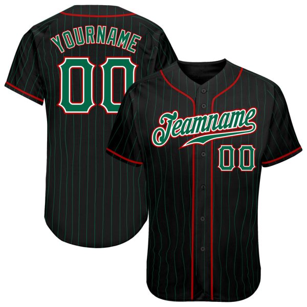 Custom Black Jersey, Personalized Black Baseball Jersey, Custom Baseball Jersey, Custom Black Kelly Green-Red Authentic Baseball Jersey Jezsport.com