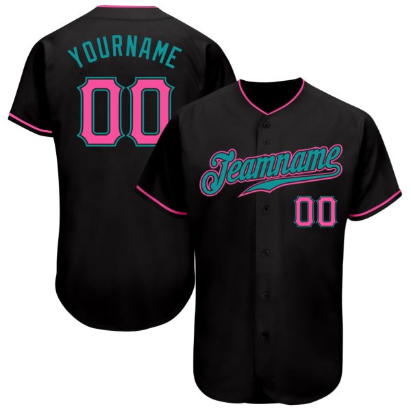 Custom Black Jersey, Personalized Black Baseball Jersey, Custom Baseball Jersey, Custom Black Pink-Teal Authentic Baseball Jersey Jezsport.com