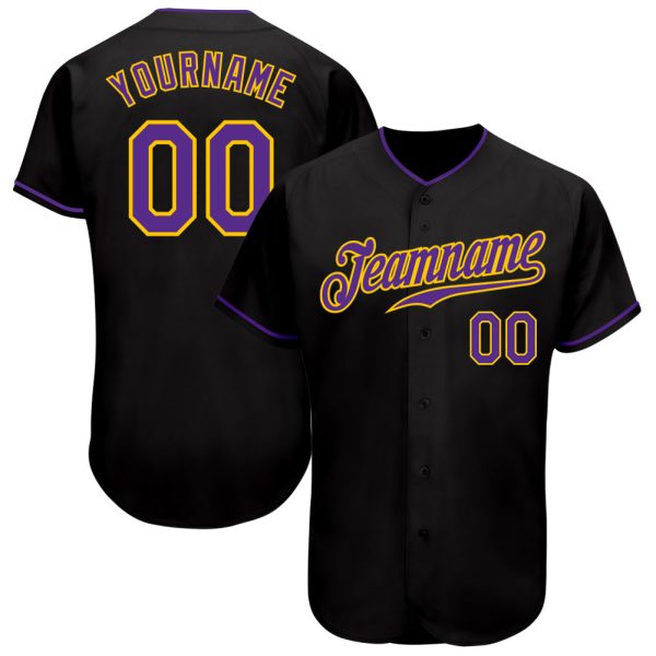 Custom Black Jersey, Personalized Black Baseball Jersey, Custom Baseball Jersey, Custom Black Purple-Gold Authentic Baseball Jersey Jezsport.com