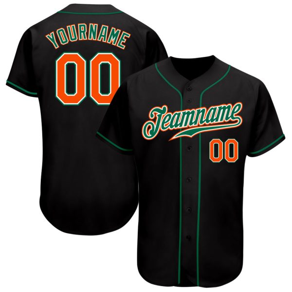 Custom Black Jersey, Personalized Black Baseball Jersey, Custom Baseball Jersey, Custom Black Orange-Kelly Green Authentic Baseball Jersey Jezsport.com