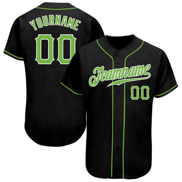 Custom Black Jersey, Personalized Black Baseball Jersey, Custom Baseball Jersey, Custom Black Neon Green-White Authentic Baseball Jersey Jezsport.com