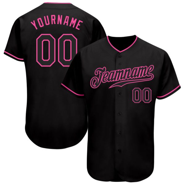 Custom Black Jersey, Personalized Black Baseball Jersey, Custom Baseball Jersey, Custom Black Black-Pink Authentic Baseball Jersey Jezsport.com