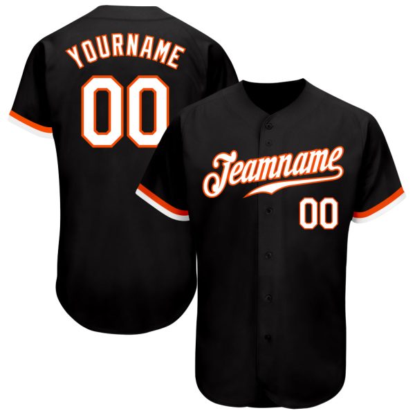 Custom Black Jersey, Personalized Black Baseball Jersey, Custom Baseball Jersey, Custom Black White-Orange Authentic Baseball Jersey Jezsport.com