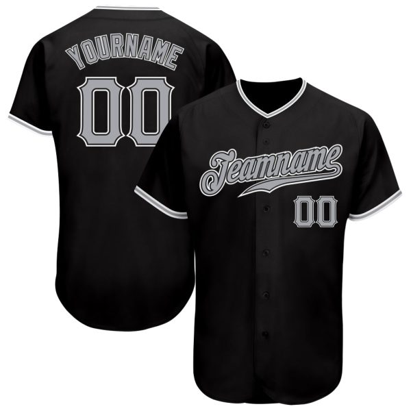 Custom Black Jersey, Personalized Black Baseball Jersey, Custom Baseball Jersey, Custom Black Gray-White Authentic Baseball Jersey Jezsport.com