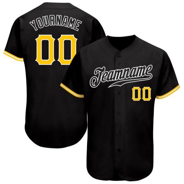 Custom Black Jersey, Personalized Black Baseball Jersey, Custom Baseball Jersey, Custom Black Gold-White Authentic Baseball Jersey Jezsport.com