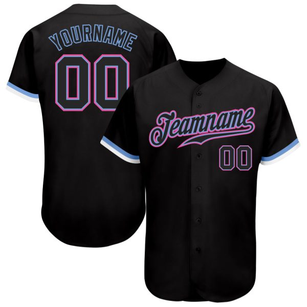 Custom Black Jersey, Personalized Black Baseball Jersey, Custom Baseball Jersey, Custom Black Black Light Blue Pink-White Authentic Baseball Jersey Jezsport.com