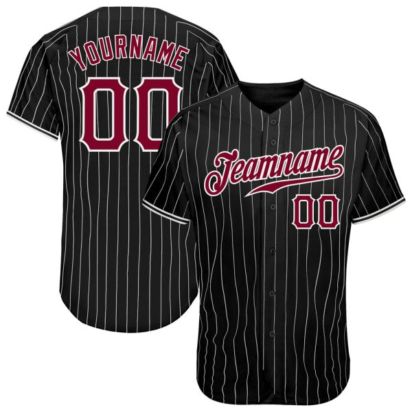 Custom Black Jersey, Personalized Black Baseball Jersey, Custom Baseball Jersey, Custom Black White Pinstripe Maroon-White Authentic Baseball Jersey Jezsport.com