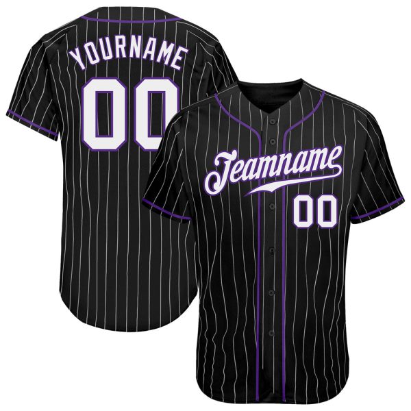 Custom Black Jersey, Personalized Black Baseball Jersey, Custom Baseball Jersey, Custom Black White Pinstripe White-Purple Authentic Baseball Jersey Jezsport.com