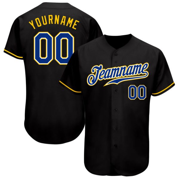 Custom Black Jersey, Personalized Black Baseball Jersey, Custom Baseball Jersey, Custom Black Royal-Gold Authentic Baseball Jersey Jezsport.com