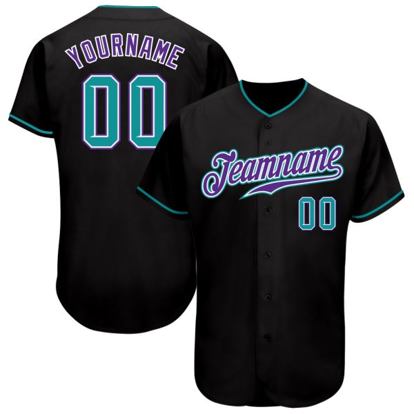 Custom Black Jersey, Personalized Black Baseball Jersey, Custom Baseball Jersey, Custom Black Teal-Purple Authentic Baseball Jersey Jezsport.com