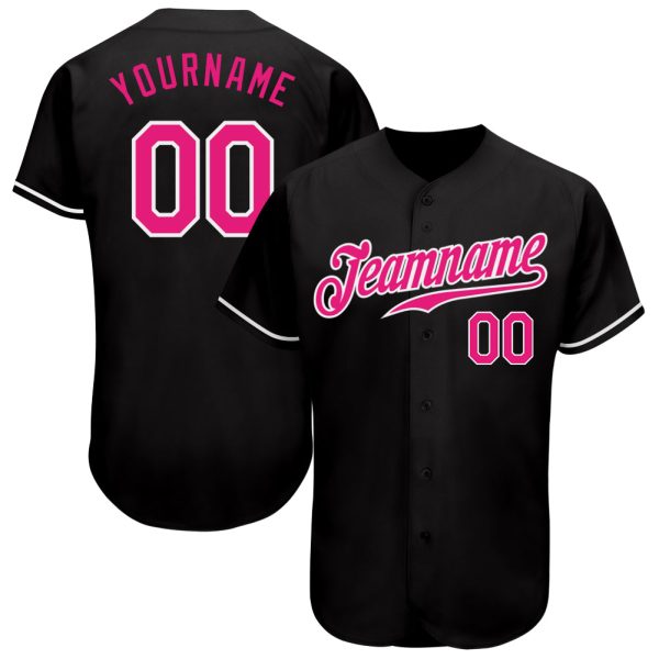 Custom Black Jersey, Personalized Black Baseball Jersey, Custom Baseball Jersey, Custom Black Hot Pink-White Authentic Baseball Jersey Jezsport.com