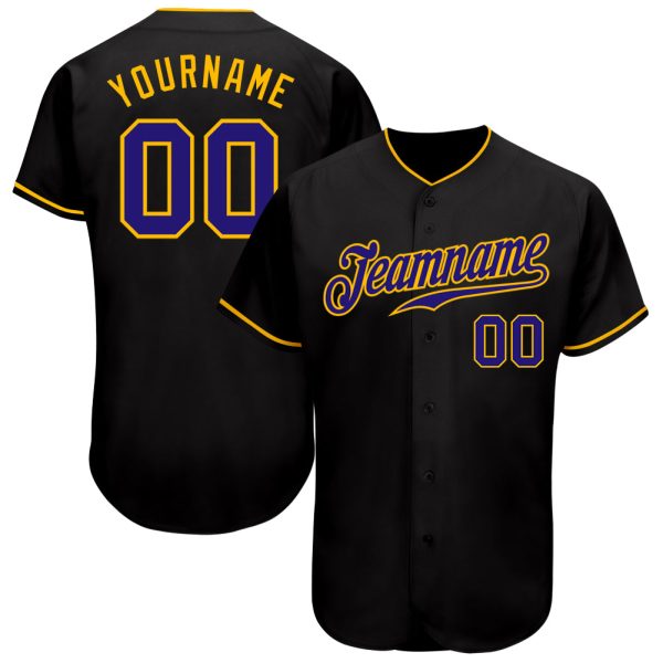 Custom Black Jersey, Personalized Black Baseball Jersey, Custom Baseball Jersey, Custom Black Purple-Gold Authentic Baseball Jersey Jezsport.com